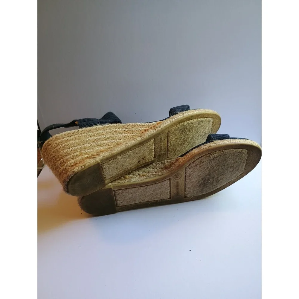 Lauren Ralph Lauren Espadrille Navy/Natural Wedge Sandals Womens Size 9.5